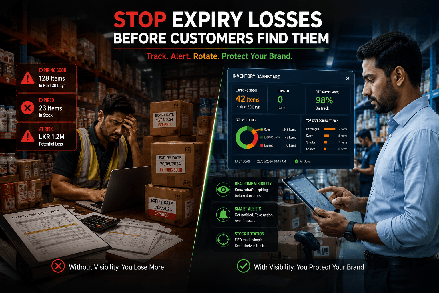 Expiry prevention and warehouse management system